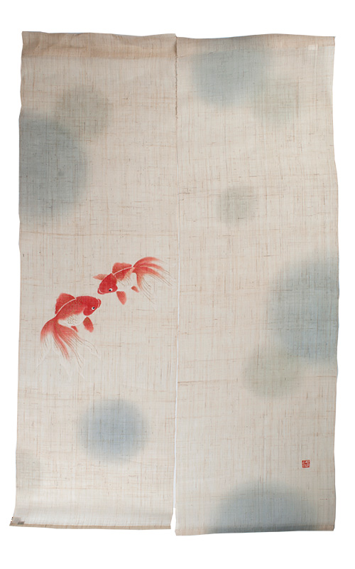 麻のれん 水玉金魚(88×150cm） ¥15,000-